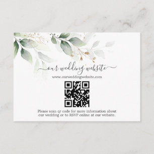 Elegant Greenery Gold Eucalyptus QR Code Wedding Enclosure Card
