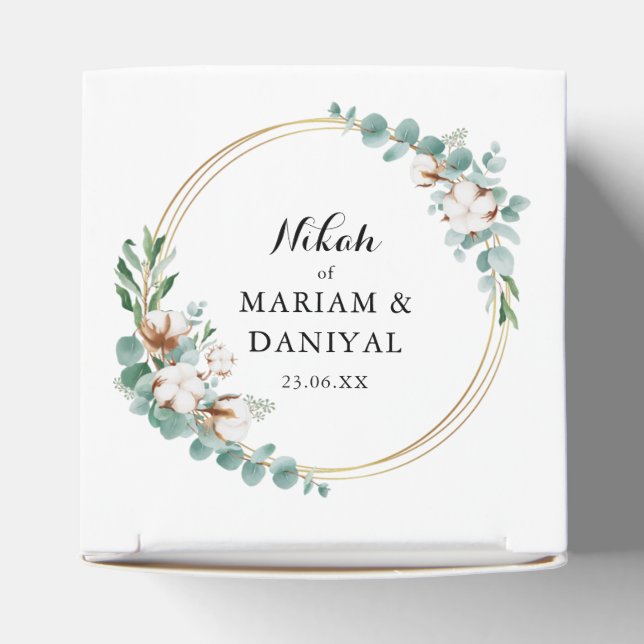 Elegant Greenery Gold Floral Muslim Nikah Wedding Favour Box (Top)