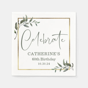 Elegant Greenery Gold Foil Celebrate Script Napkin