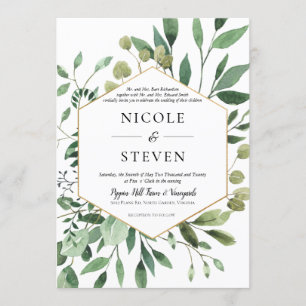 Elegant Greenery Gold Frame Wedding Invitation