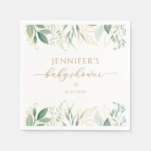 Elegant Greenery Gold Gender Neutral Baby Shower Napkin
