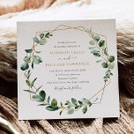 Elegant Greenery Gold Geometric Frame Wedding Invitation<br><div class="desc">This modern customisable Wedding Invitation features a gold geometric frame decorated with moody watercolor greenery foliage & has been paired with a classy serif font in grey and gold. To make advanced changes,  please select "Click to customise further" option under Personalise this template.</div>