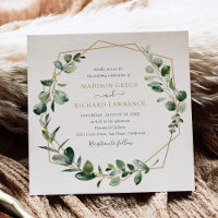 Elegant Greenery Gold Geometric Frame Wedding