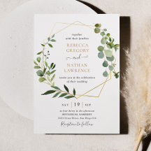 Elegant Greenery Gold Geometric Frame  Wedding