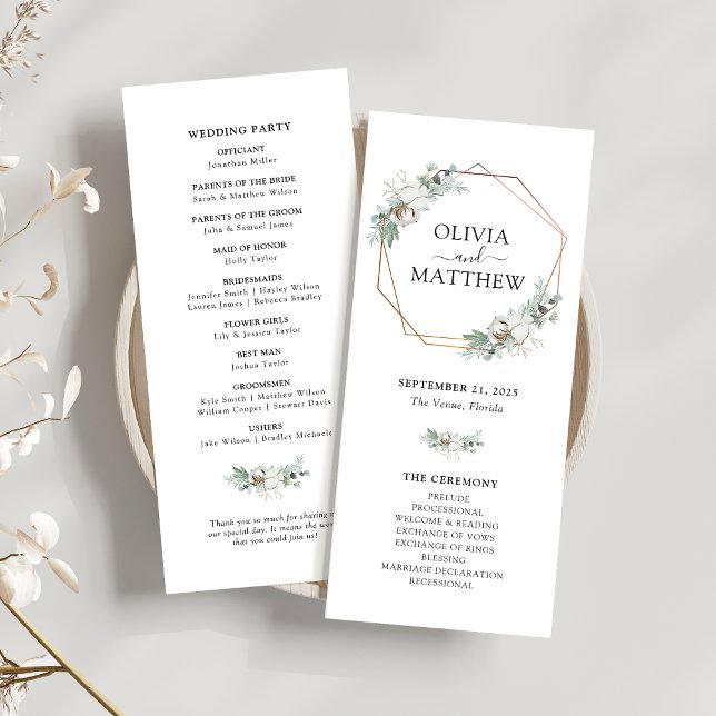 Elegant Greenery Gold Geometric Frame Wedding Programme (Creator Uploaded)