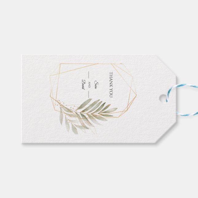 Elegant Greenery Gold Geometric Gift Tag (Front (Horizontal))