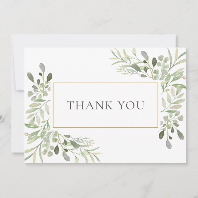 Elegant Greenery Gold Geometric Thank You Card (Front)