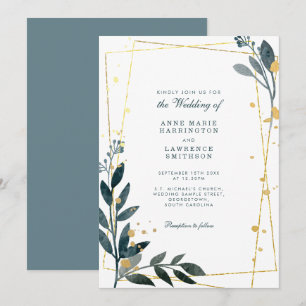 Elegant Greenery Gold Geometric Wedding Invitation