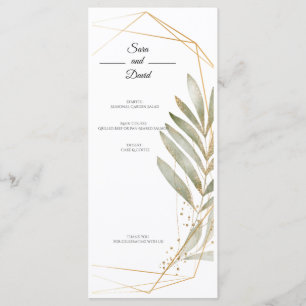 Elegant Greenery Gold Geometric Wedding Menu Card