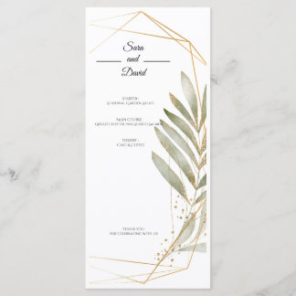 Elegant Greenery Gold Geometric Wedding Menu Card