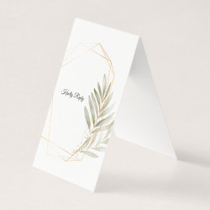 Elegant Greenery Gold Geometric Wedding RSVP Card