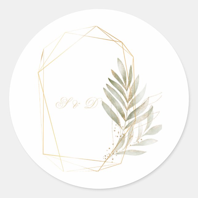 Elegant Greenery Gold Geometric Wedding Sticker (Front)