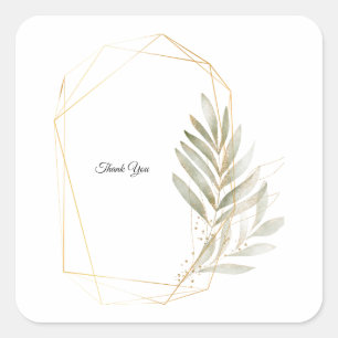 Elegant Greenery Gold Geometric Wedding Thank You Square Sticker