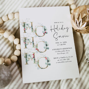Elegant Greenery Gold Holiday Soiree Invitation