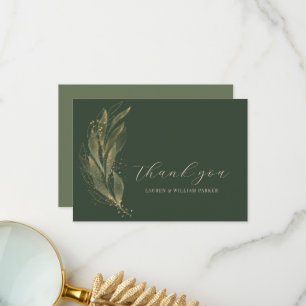 Elegant Greenery Gold Leaf Wedding Thank You Card