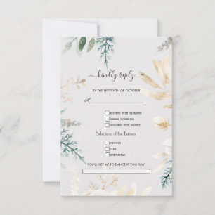Elegant Greenery Gold Leaves Song Request Wedding RSVP Card