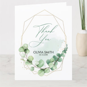 Elegant greenery gold lines eucalyptus wedding tha thank you card