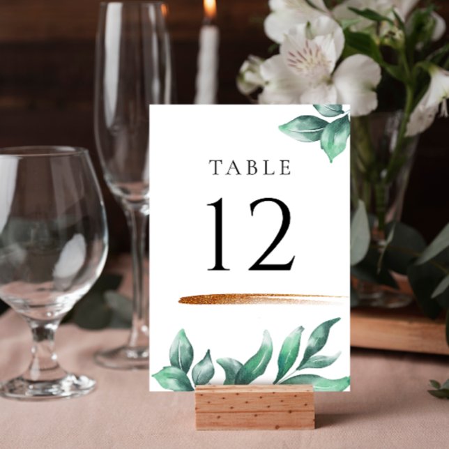 Elegant Greenery & Gold Minimalist Wedding Table Number (Creator Uploaded)