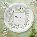 Elegant Greenery Gold Monogram Wedding Paper Plate<br><div class="desc">Featuring delicate watercolor greenery leaves,  these chic botanical paper plates can be personalized with your monogram initials and special date. Designed by Thisisnotme©</div>