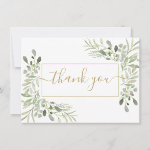Elegant Greenery Gold Script Thank You Card