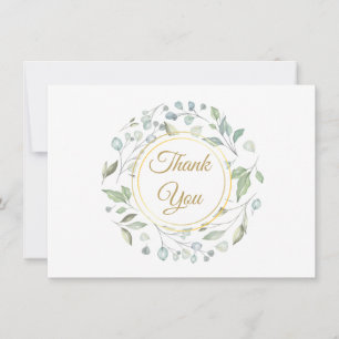 Elegant Greenery Gold Script Thank You Card