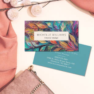 Elegant Greenery Gold Teal Leaf Business Card