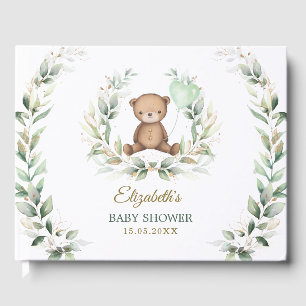 Elegant Greenery Gold Teddy Bear Baby Shower Guest Book