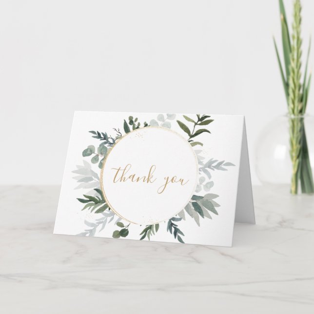 Elegant Greenery Gold Thank You Card (Front)
