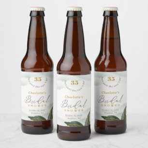 Elegant Greenery Gold Watercolor Bridal Shower Beer Bottle Label