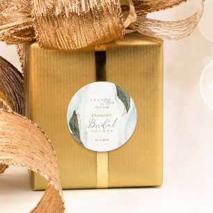 Elegant Greenery Gold Watercolor Bridal Shower Classic Round Sticker