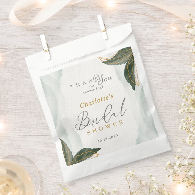 Elegant Greenery Gold Watercolor Bridal Shower Favour Bags (Clipped)