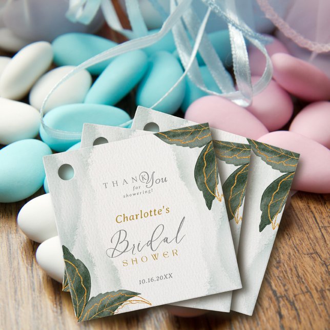 Elegant Greenery Gold Watercolor Bridal Shower Favour Tags (Creator Uploaded)