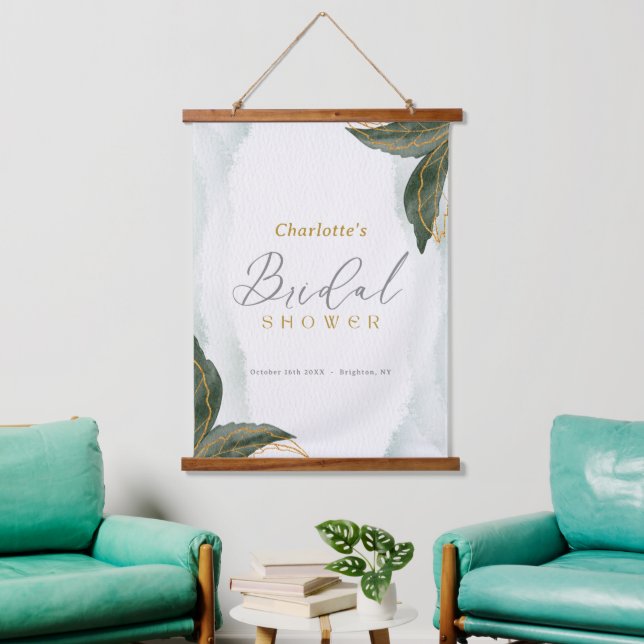 Elegant Greenery Gold Watercolor Bridal Shower Hanging Tapestry (Living Room)