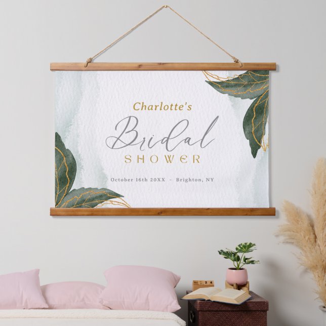 Elegant Greenery Gold Watercolor Bridal Shower Hanging Tapestry (Bedroom)