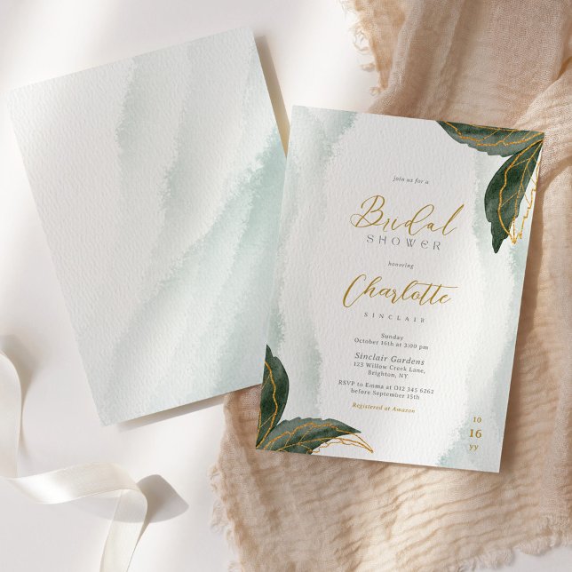 Elegant Greenery Gold Watercolor Bridal Shower Invitation (Creator Uploaded)