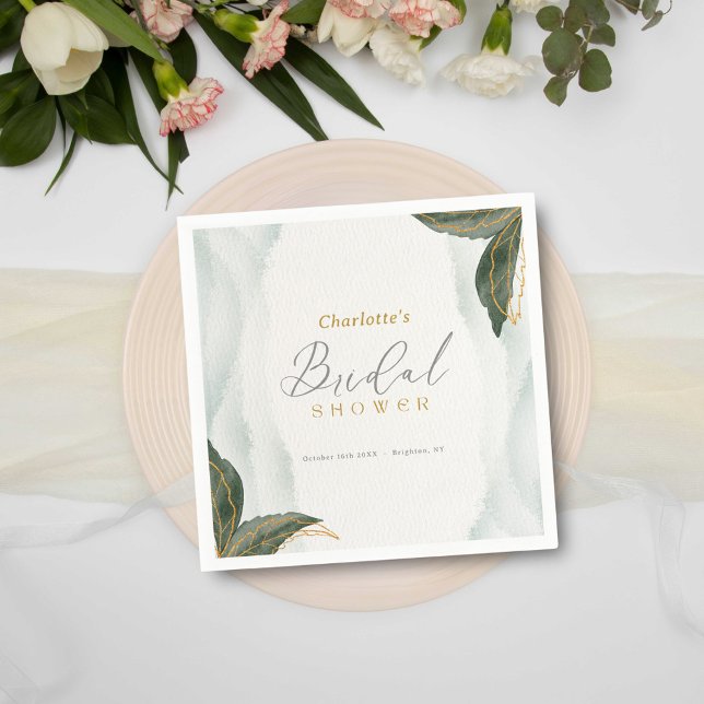 Elegant Greenery Gold Watercolor Bridal Shower Napkin (Creator Uploaded)