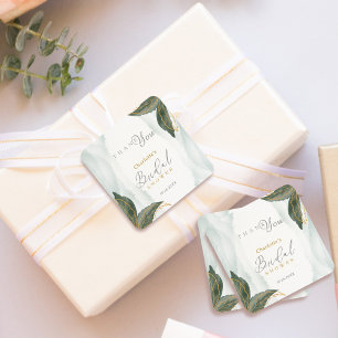 Elegant Greenery Gold Watercolor Bridal Shower Square Sticker