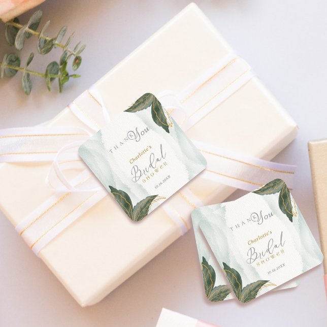 Elegant Greenery Gold Watercolor Bridal Shower Square Sticker (Creator Uploaded)
