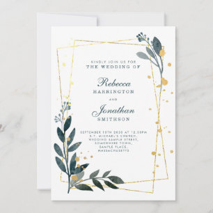 Elegant Greenery Gold Wedding RSVP Invitation