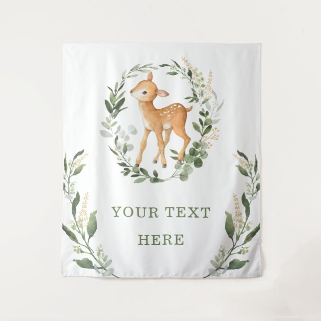 Elegant Greenery Gold Woodland Deer Baby Backdrop Tapestry (Front)