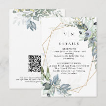 Elegant Greenery Green & Gold QR Code Wedding