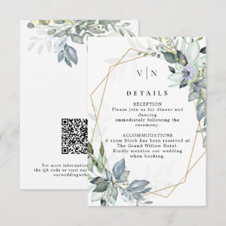 Elegant Greenery Green & Gold QR Code Wedding Enclosure Card