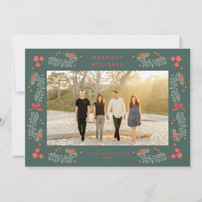 Elegant Greenery Holiday Frame Holiday Card (Front)