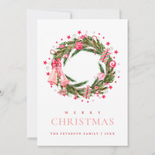 Elegant Greenery Holly Wreath Merry Christmas  Holiday Card