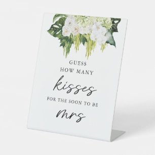 Elegant Greenery How Many Kisses Bridal Game Pedestal Sign