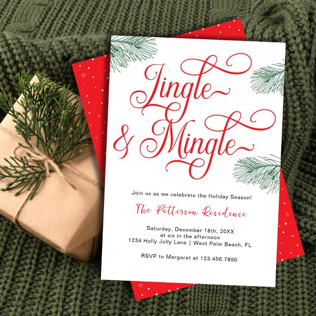 Elegant Greenery Jingle & Mingle Christmas Party Invitation (Creator Uploaded)