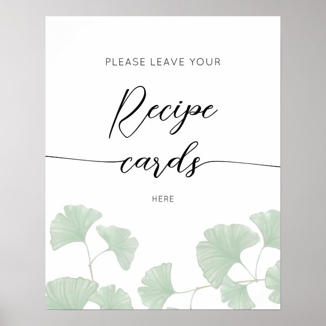 Elegant Greenery Leaf Leave Your Recipe Card Here  Poster (Front)
