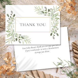 Elegant Greenery Leaves Baby Shower Thank You Card