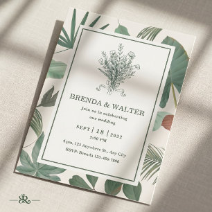 Elegant Greenery Leaves Botanical Sketch Invitation
