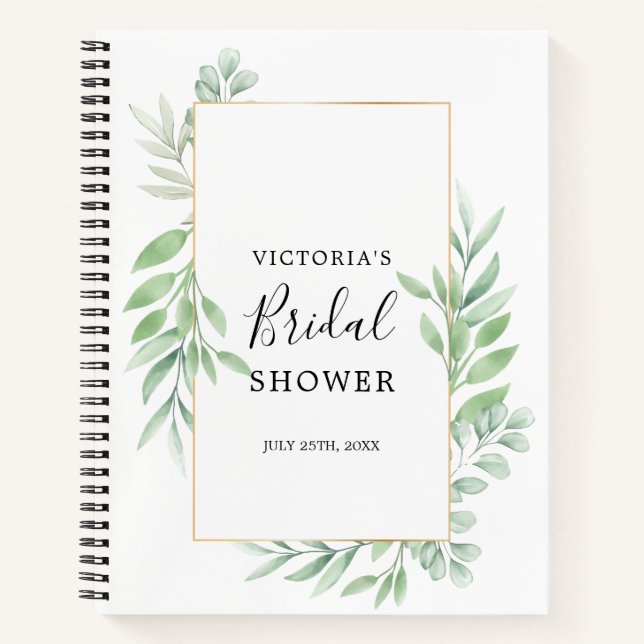 Elegant Greenery Leaves Bridal Shower Gift List Notebook (Front)